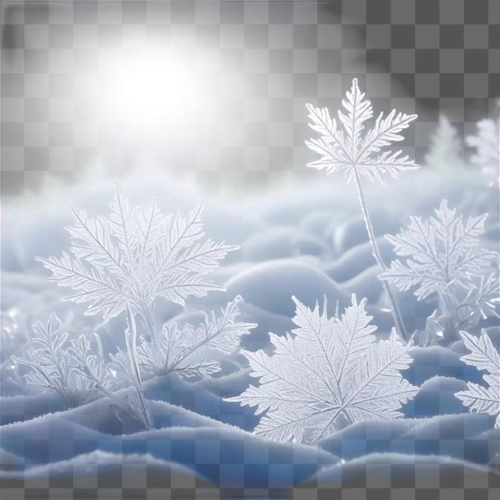 Frosted leaves and plants against a transparent background