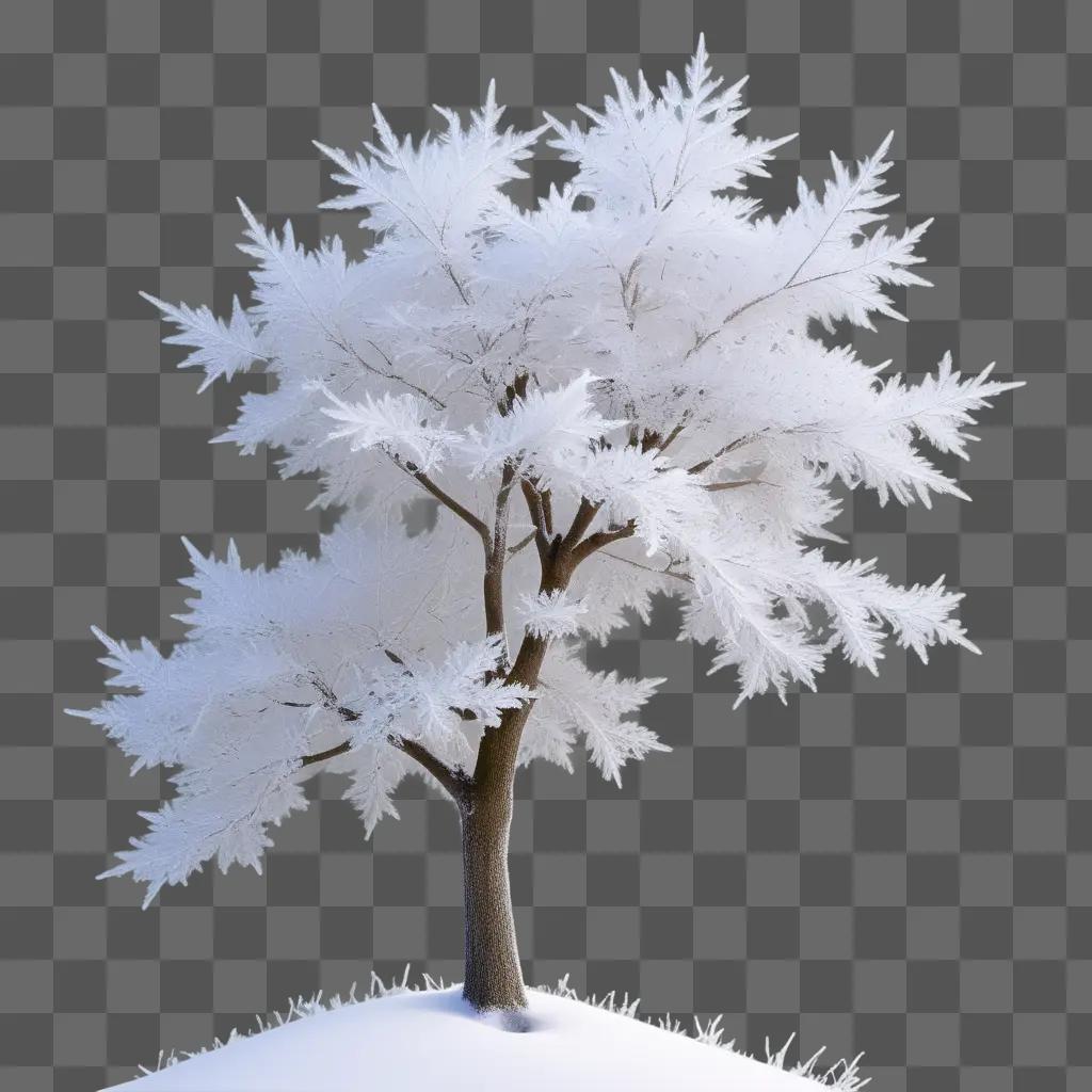 Frosted tree stands alone in the snow