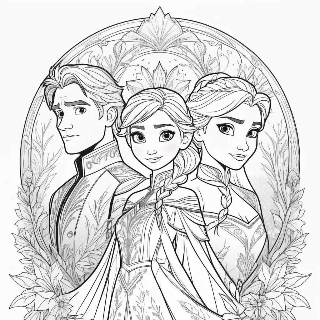 Frozen 2 coloring pages featuring the royal trio