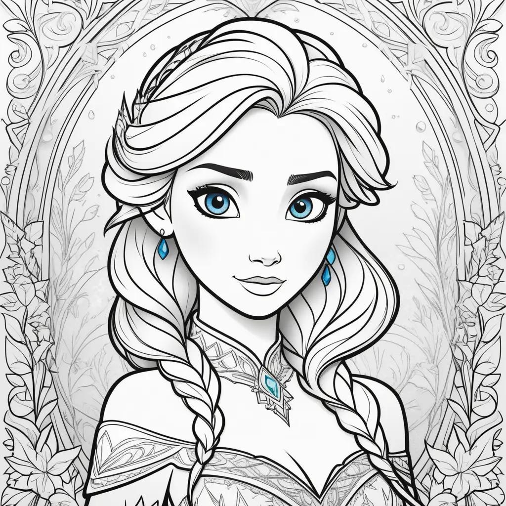 Frozen Elsa Coloring Page with Blue Eyes and Blue Earrings