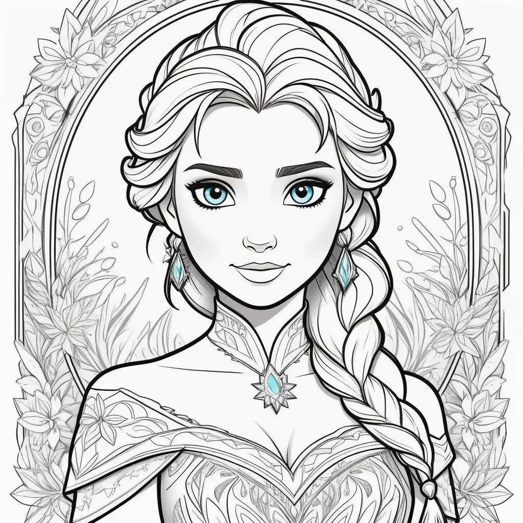 Frozen Elsa Coloring Page with Blue Eyes and Earrings