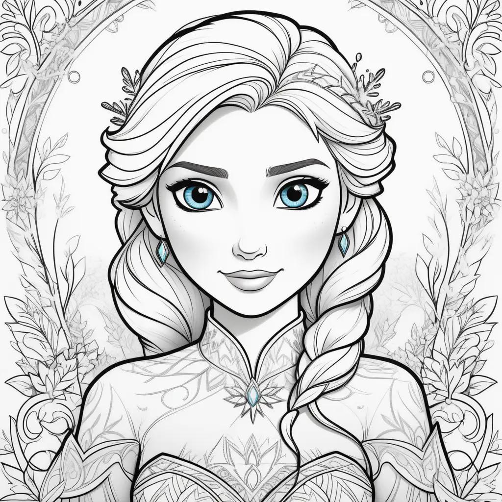 Frozen Elsa Coloring Page with Blue Eyes and White Hair