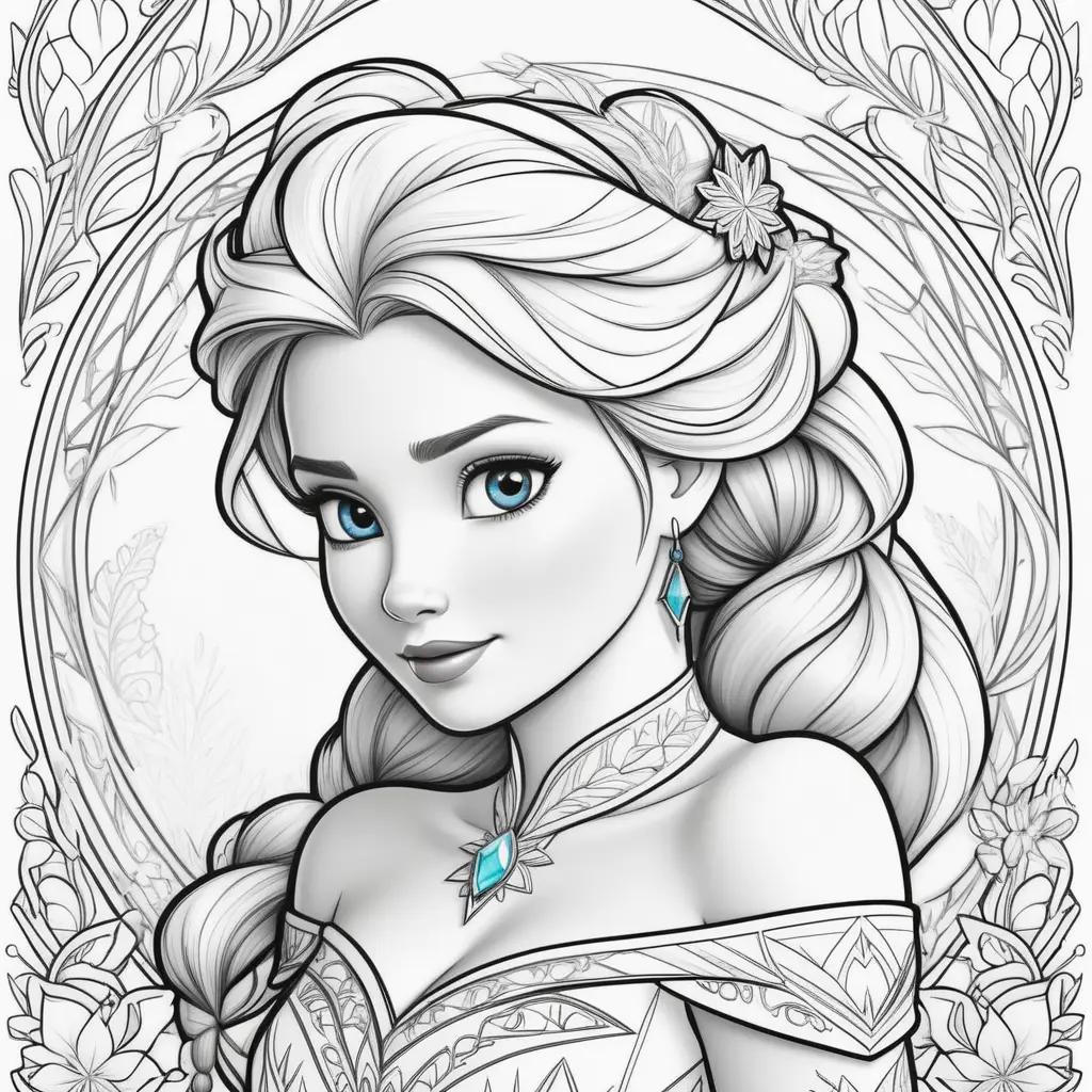 Frozen Elsa Coloring Pages: Colorful Drawing of a Princess