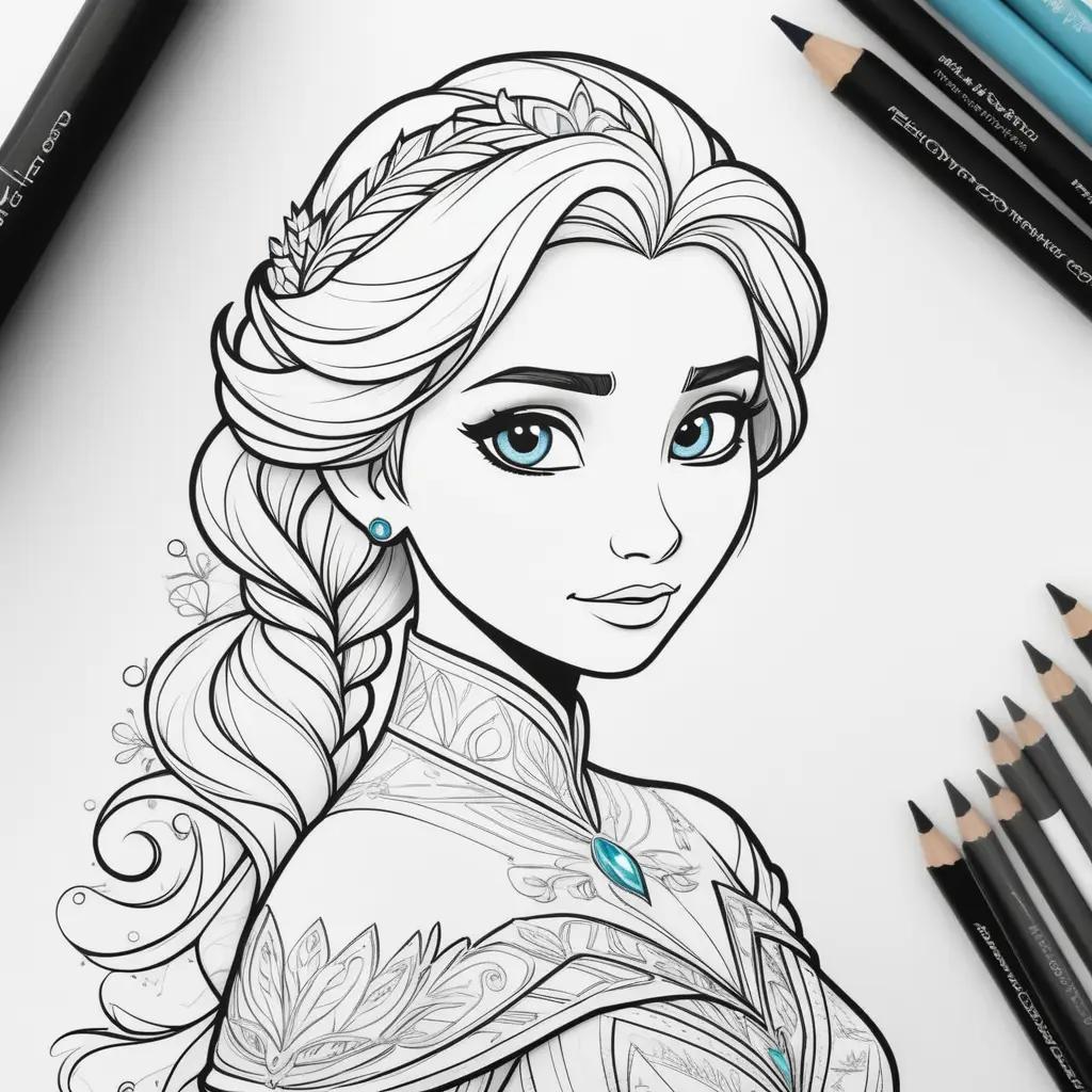 Frozen Elsa Coloring Pages: Draw a Princess with a Crown and Blue Eyes