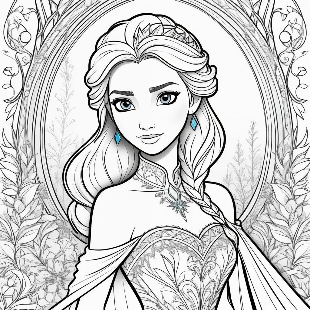 Frozen Elsa coloring page with blue earrings