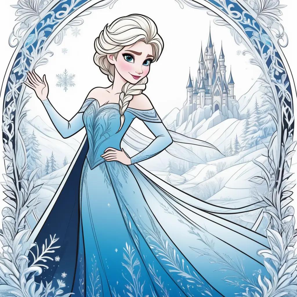 Frozen color pages featuring Elsa and Anna