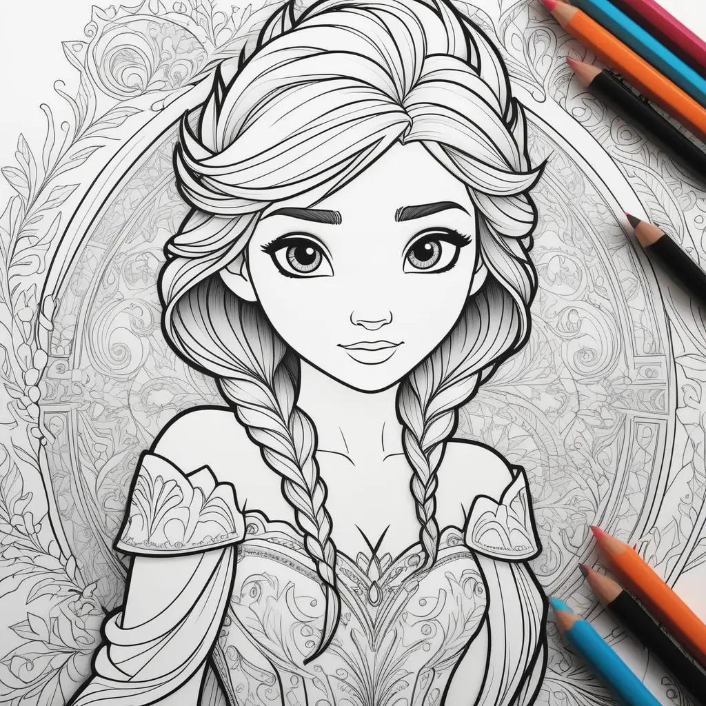 Frozen coloring page with a princess drawing