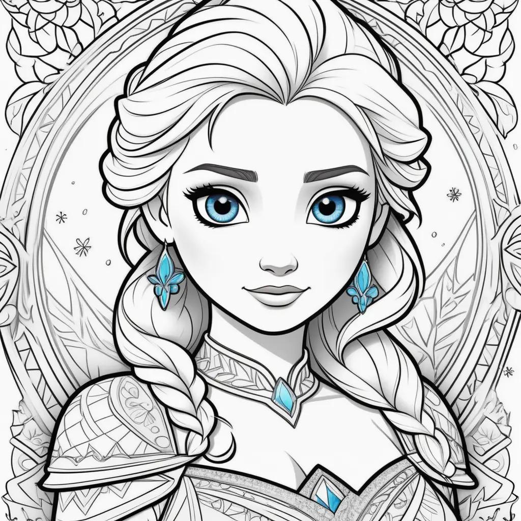 Frozen coloring pages: Elsa, coloring book, princess, blue, earrings