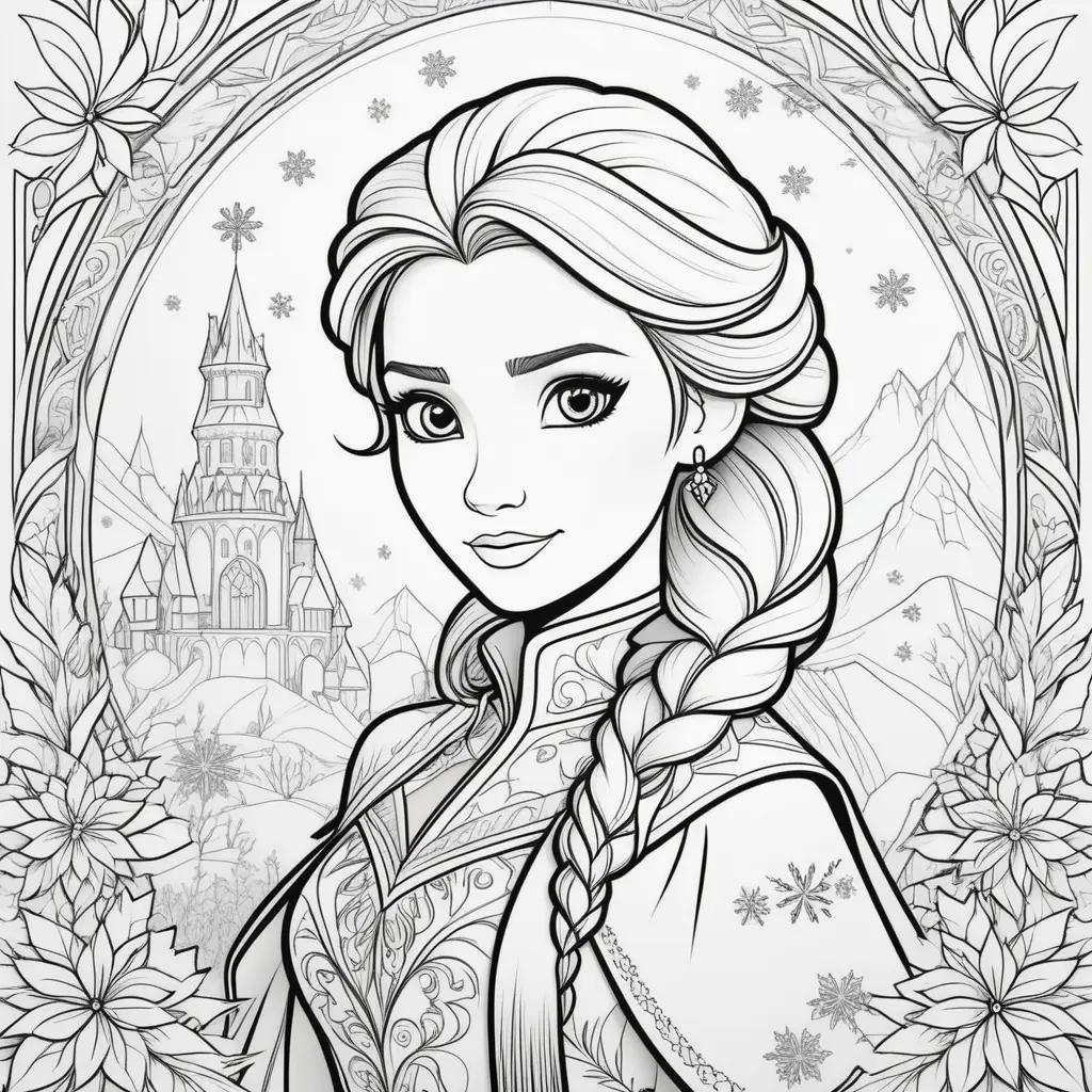 Frozen coloring pages: Princess Elsa, Snow Queen, castle, snowflake, necklace