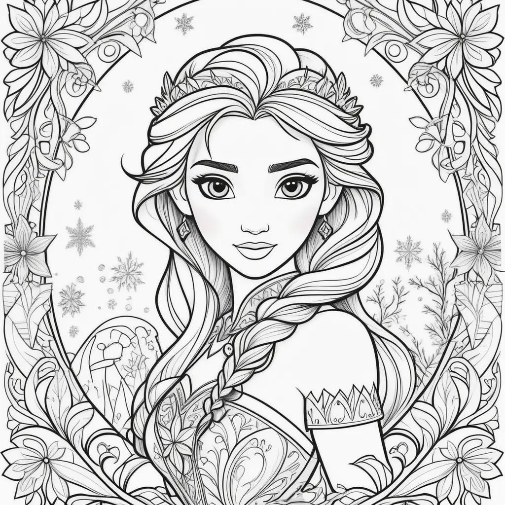 Frozen coloring pages: Princess Elsa with a crown and a flower