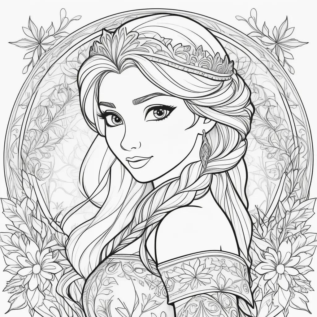 Frozen coloring pages featuring the princess, Elsa, in a fancy tiara and necklace