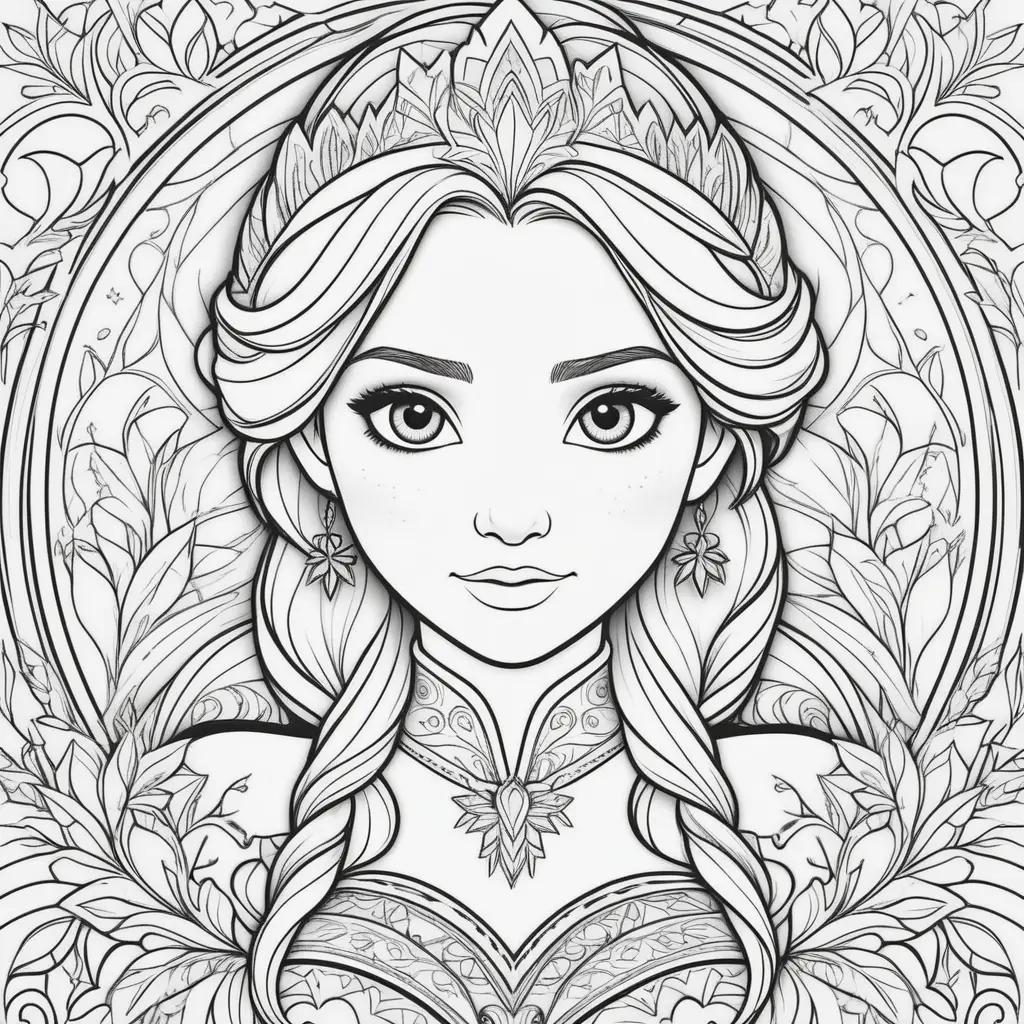 Frozen coloring pages for adults featuring Elsa and Anna