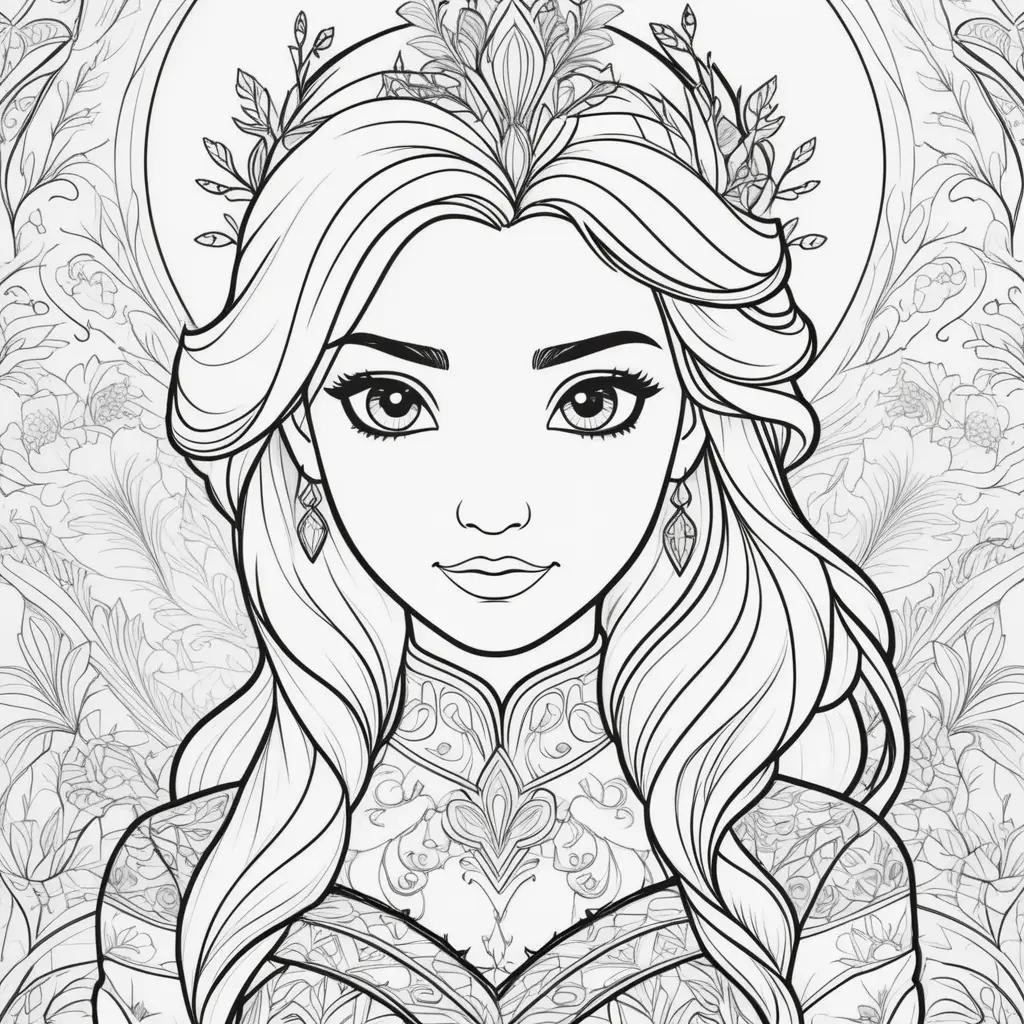 Frozen coloring pages for adults featuring Princess Elsa