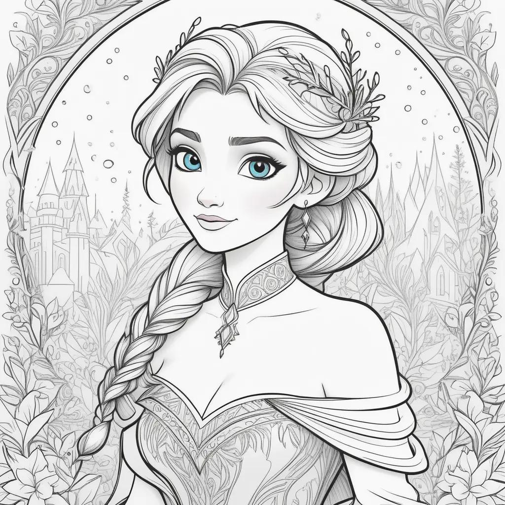 Frozen coloring pages with a princess and castle