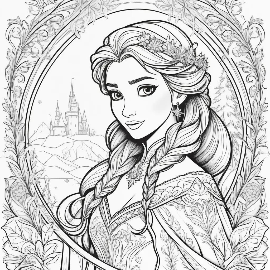 Frozen coloring pages with a princess and castle