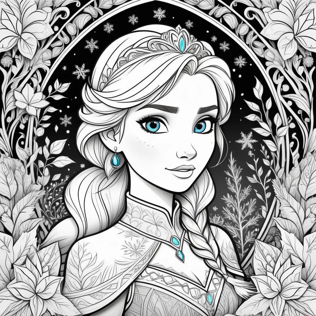 Frozen coloring pages with blue girl and snowflakes