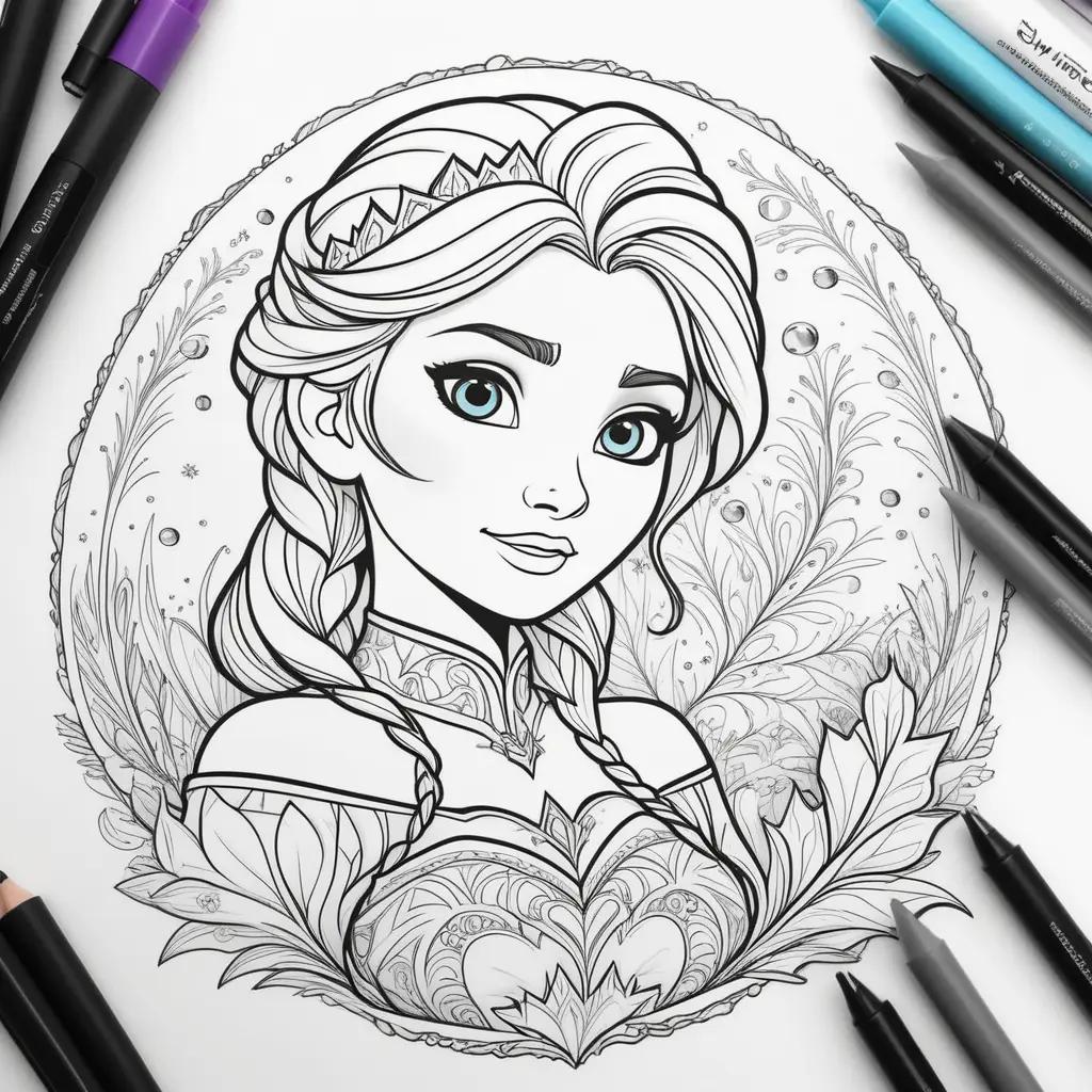 Frozen coloring pages with princess Elsa and her ice castle