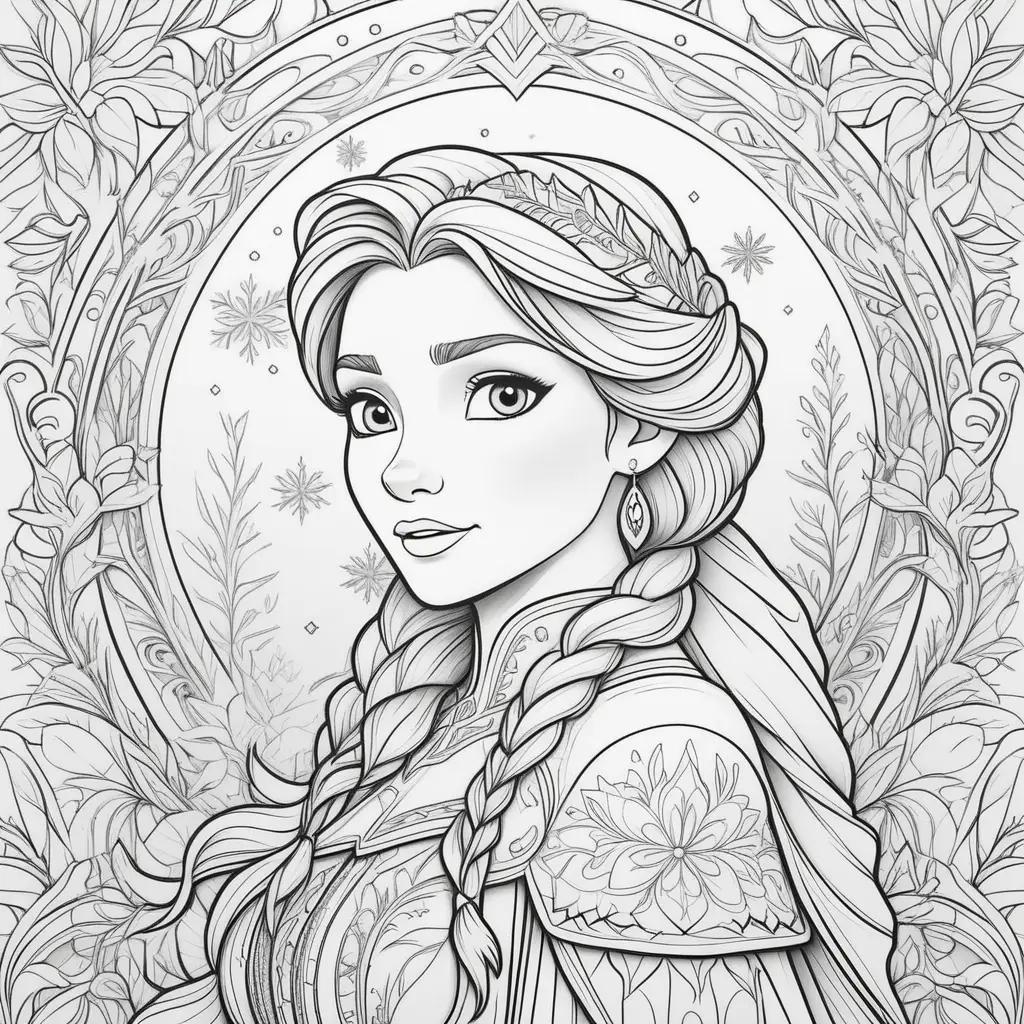 Frozen coloring pages with princesses and flowers