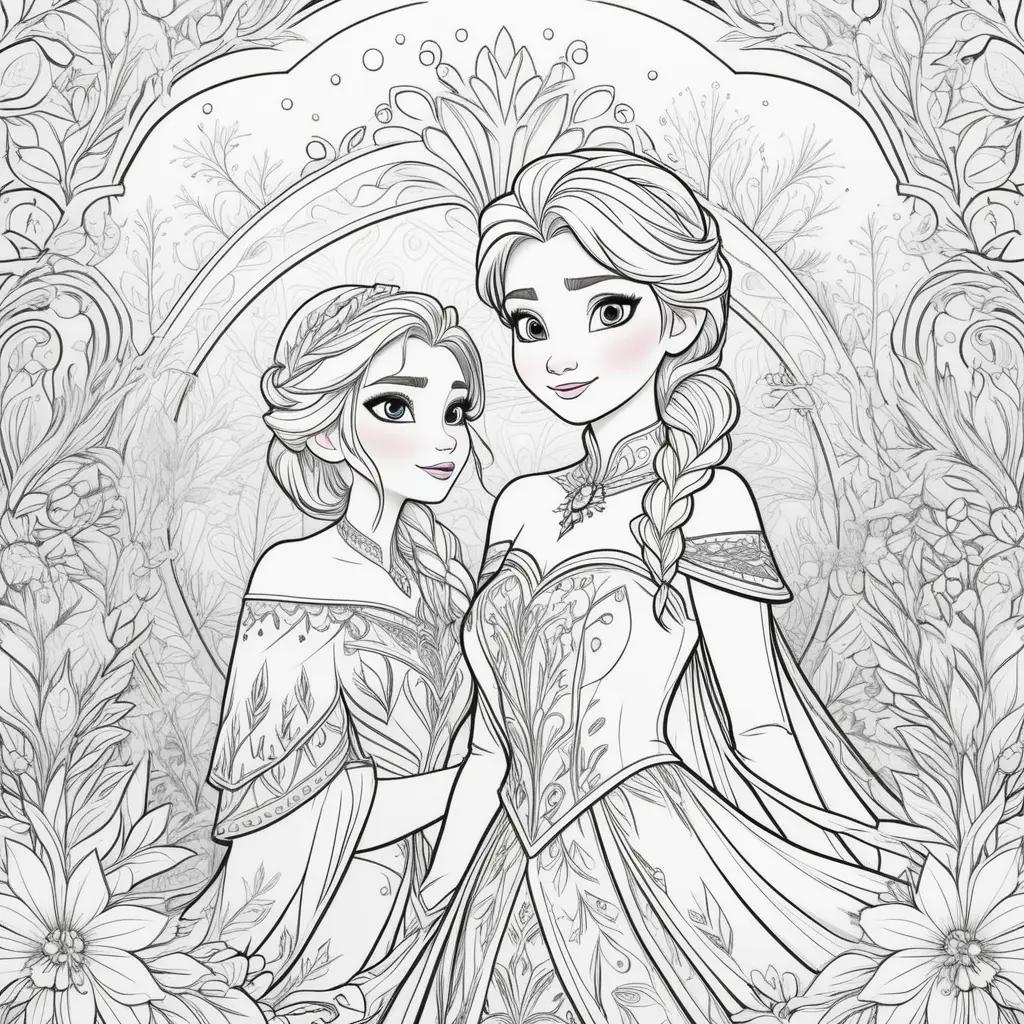 Frozen coloring pages with two princesses