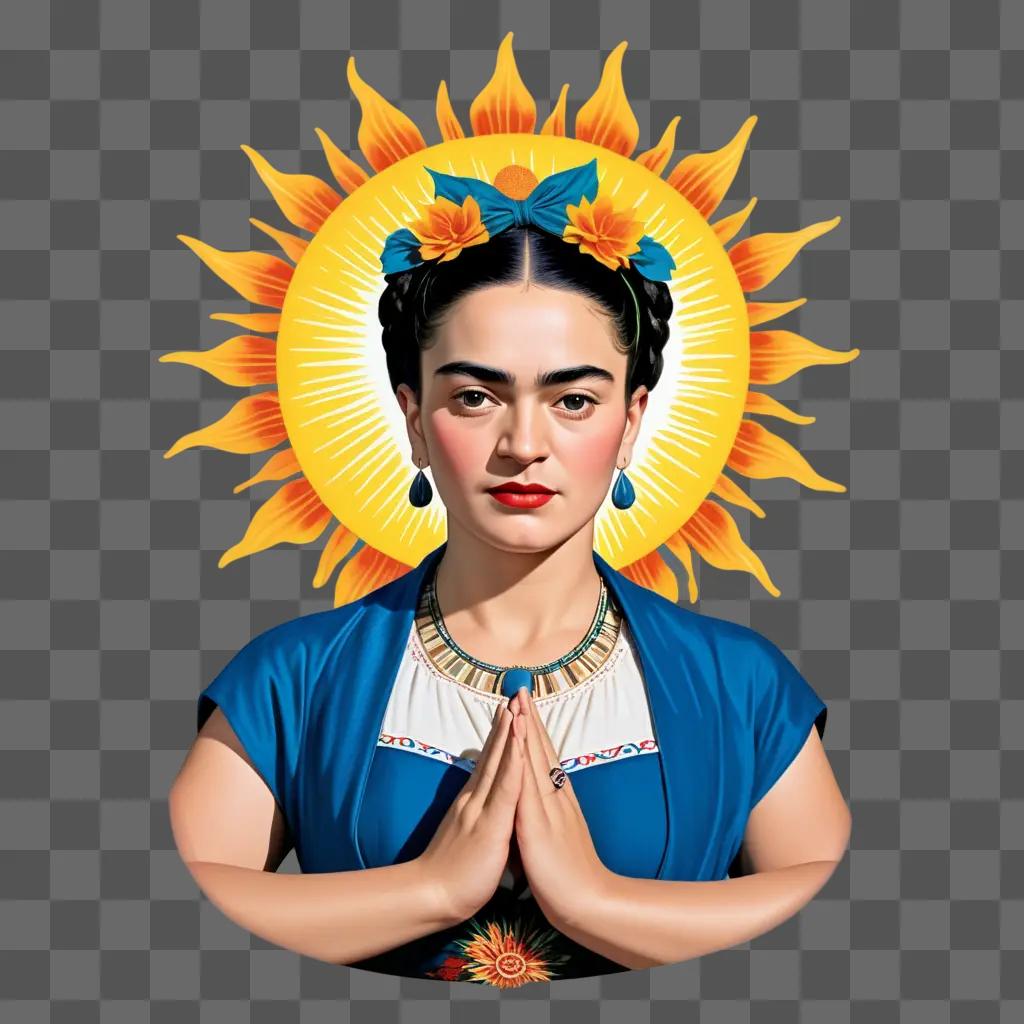 Frozen image of Frida Kahlo with a transparent sun behind her