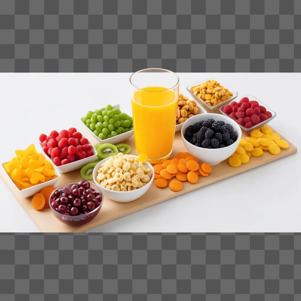 Fruit and cereal snacks on a tray