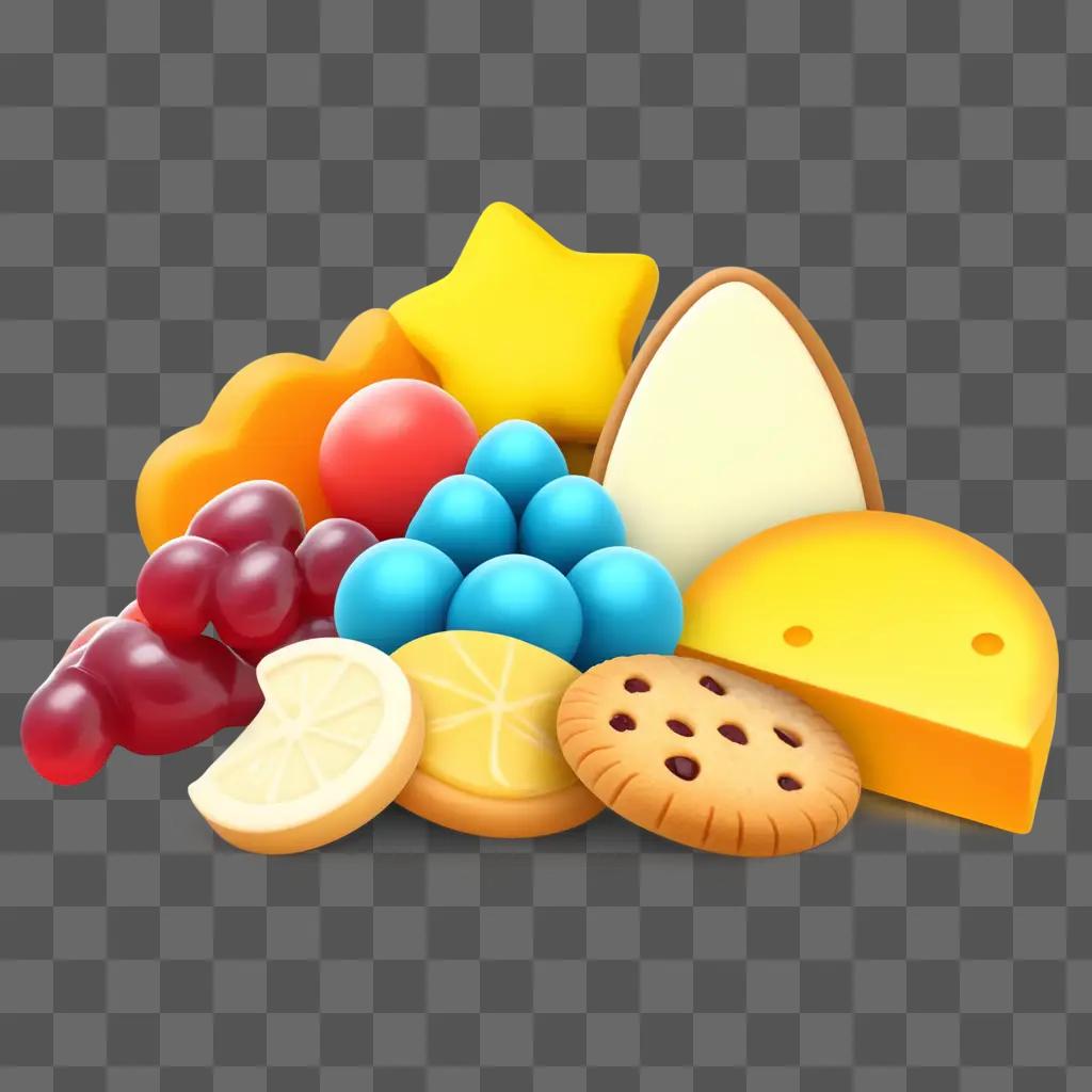 Fruit and cookie snack clipart on a yellow background