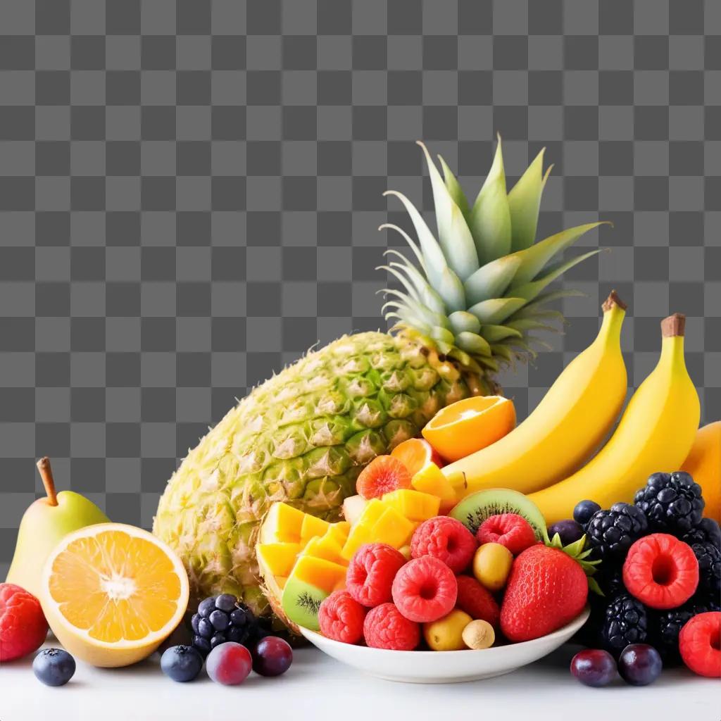 Fruit bowl with berries, pineapple, and bananas