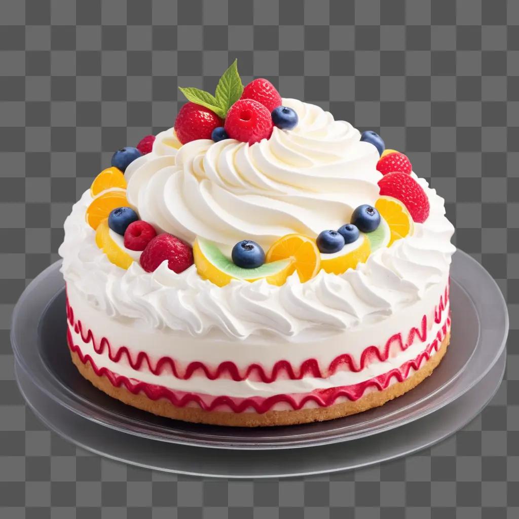 Fruit cake with whipped cream on top