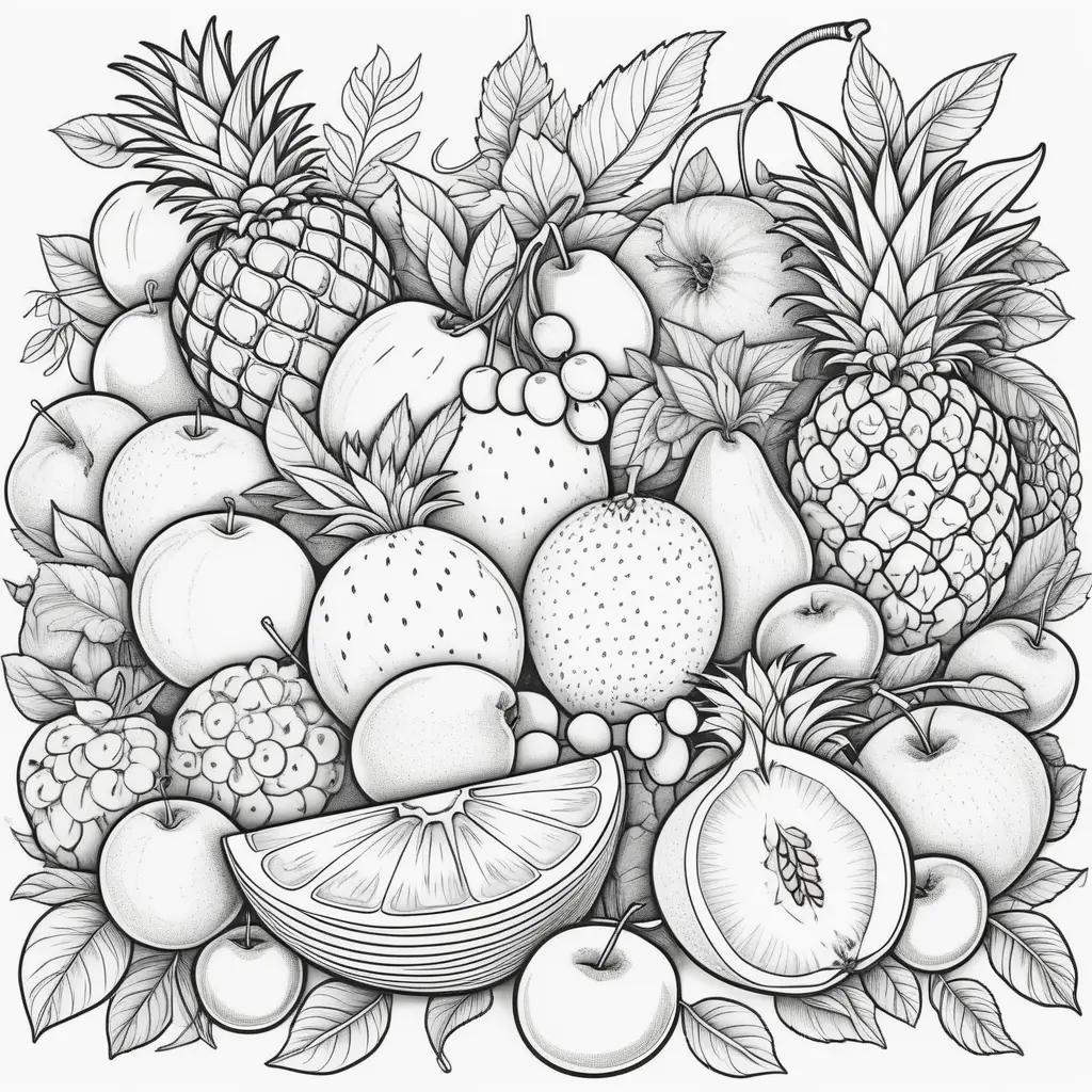 Fruit coloring page with black and white illustrations