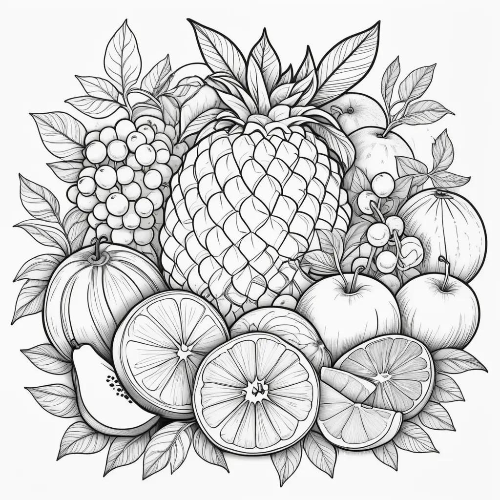 Fruit coloring page with black and white lines