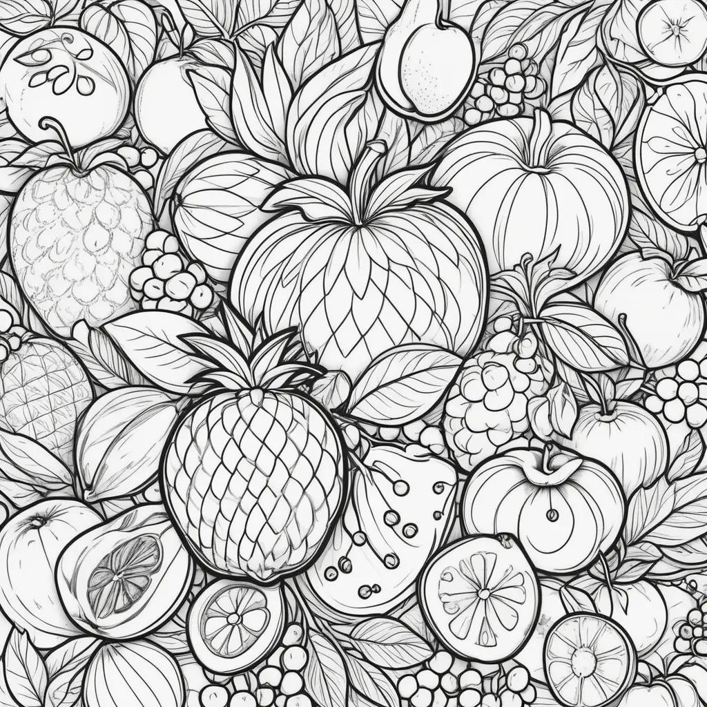 Fruit coloring pages featuring a variety of fruits