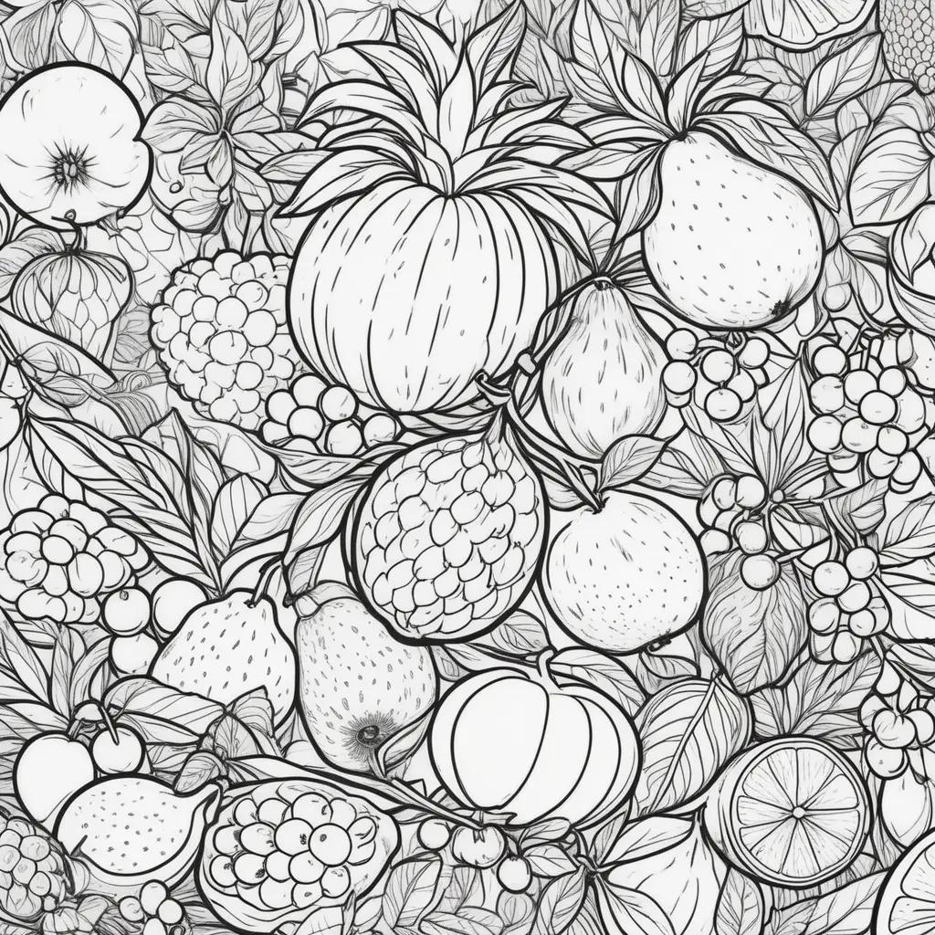 Fruit coloring pages in black and white