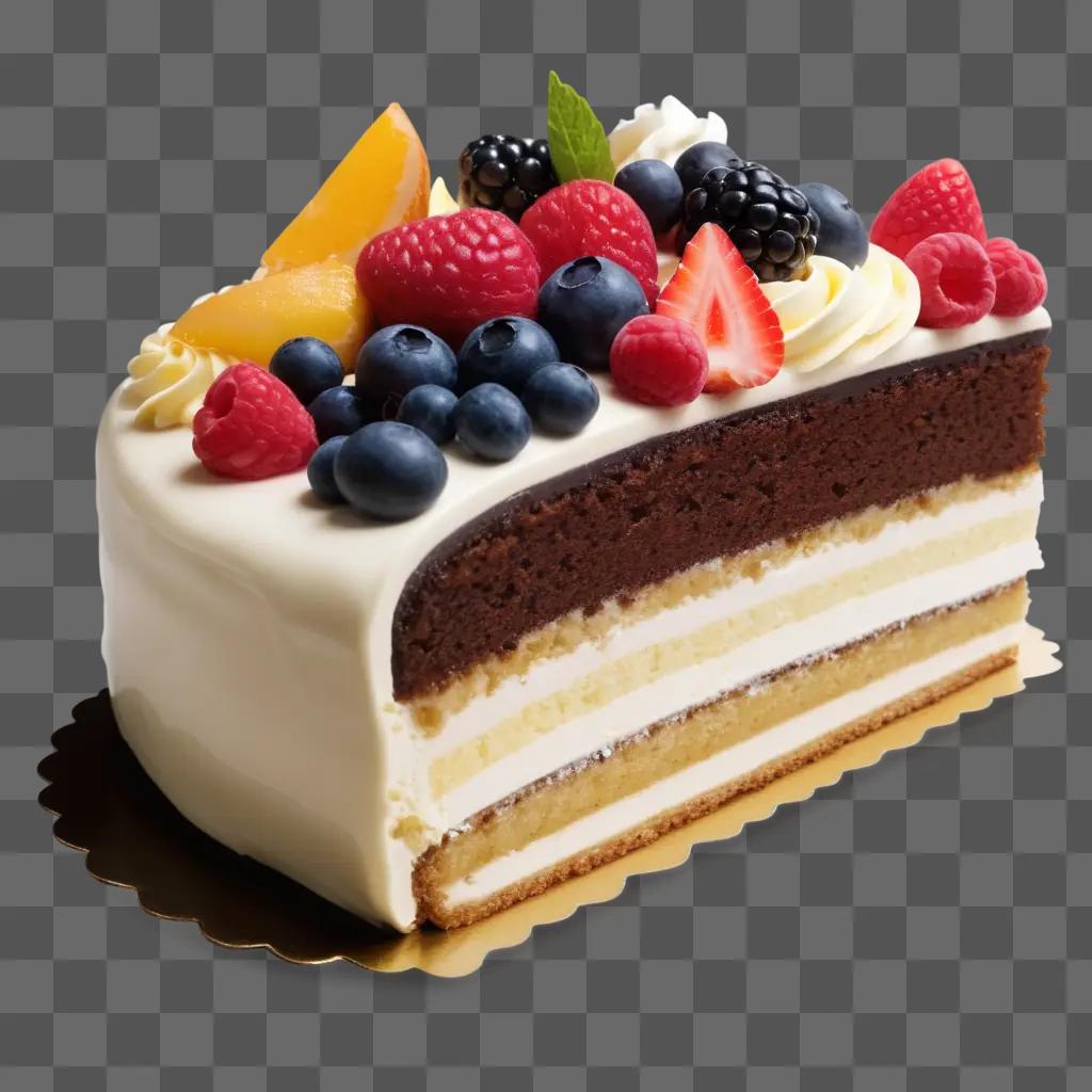 Fruit covered slices of cake on a plate