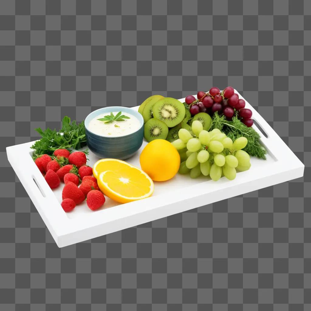 Fruit tray with dip and garnishes