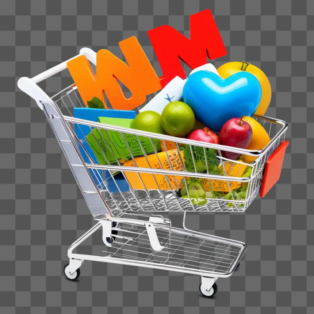 Fruits and veggies in a shopping cart with a free shipping banner