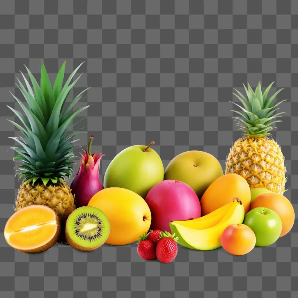 Fruits displayed on a yellow background