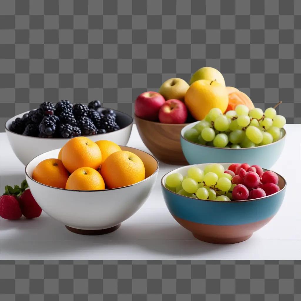 Fruits in bowls on a table