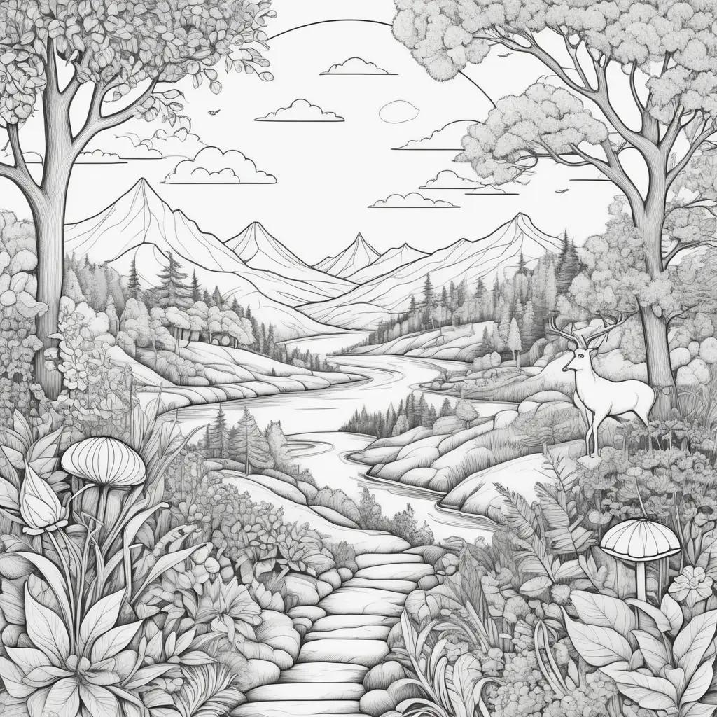 Fun Coloring Pages for Adults - A Black and White Drawing of a Forest