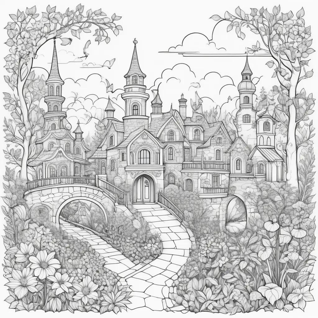 Fun coloring pages for adults: castle and trees