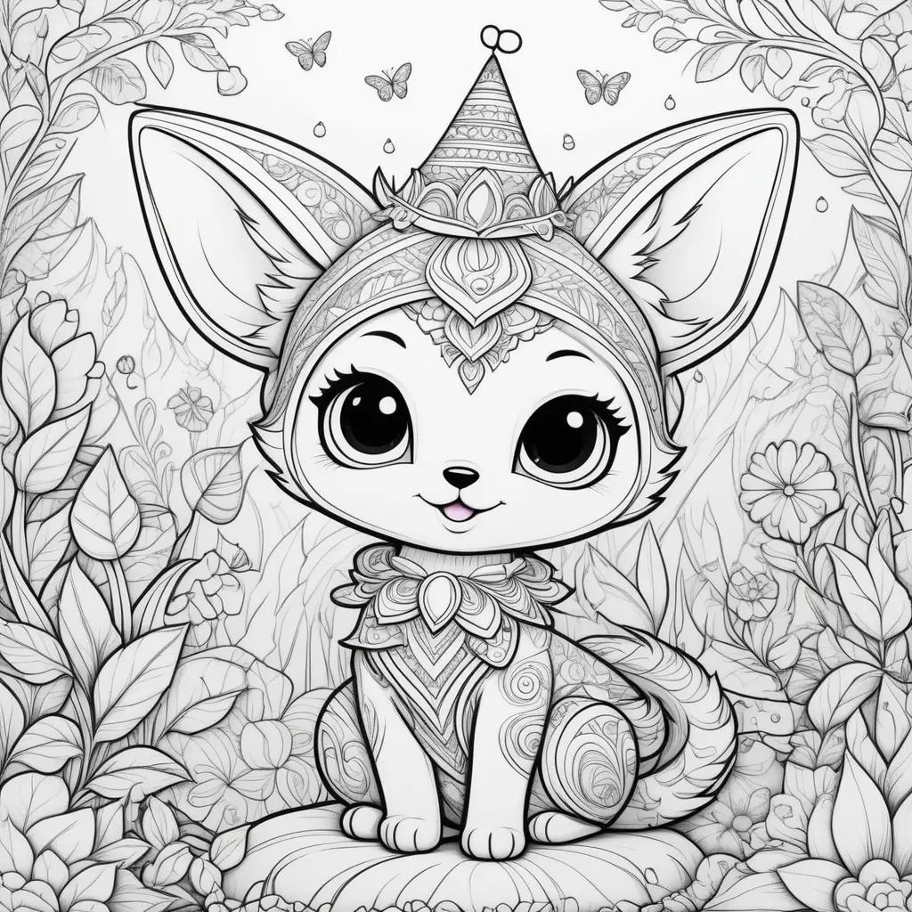 Funny cartoon cat with butterfly hat coloring page