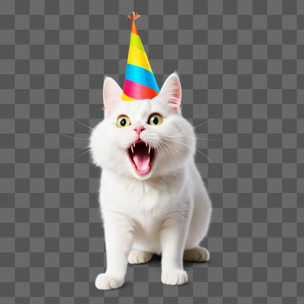 Funny cat with party hat and open mouth