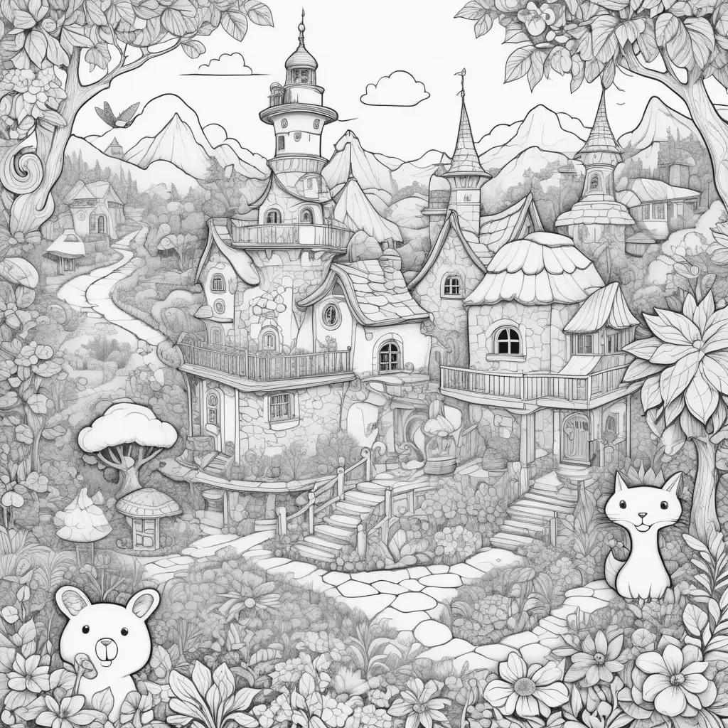 Funny coloring pages for adults featuring a house and cat