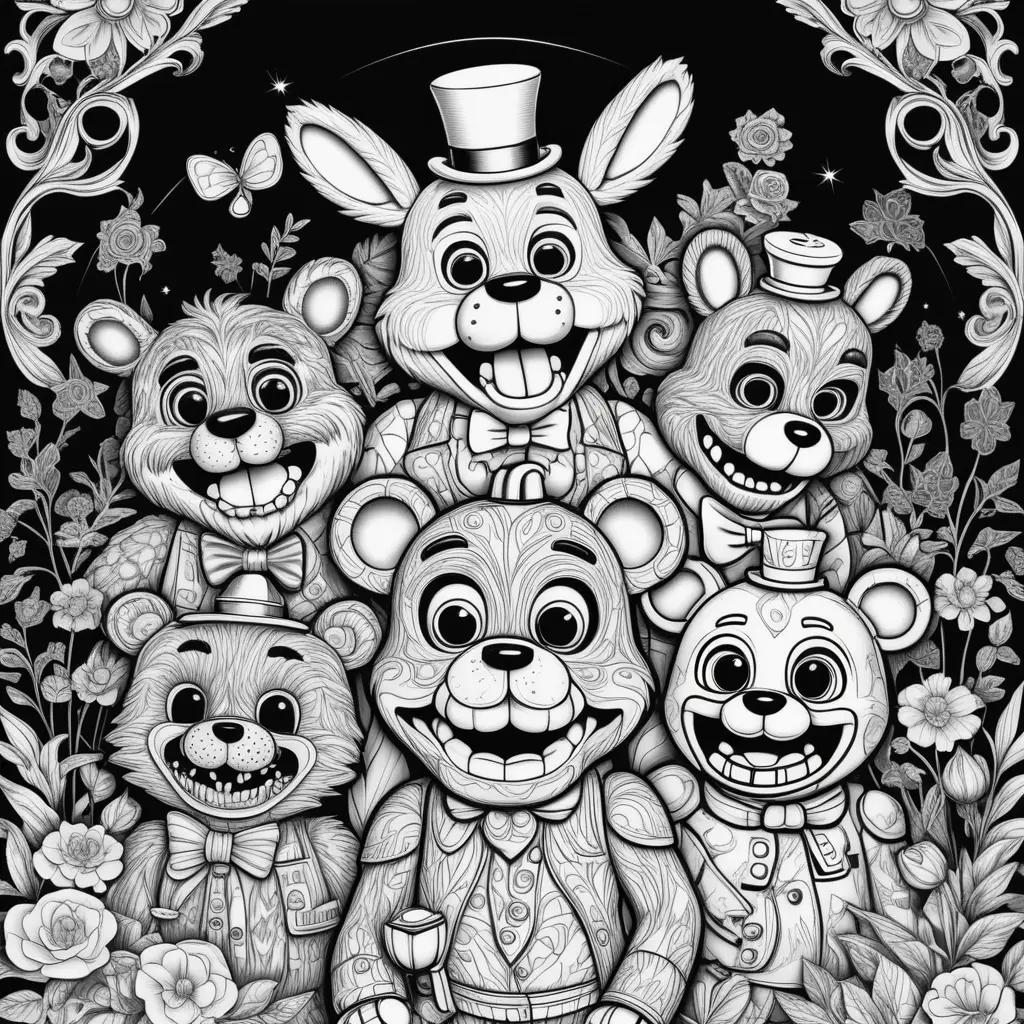 Funny coloring pages of Freddy Fazbear and his friends