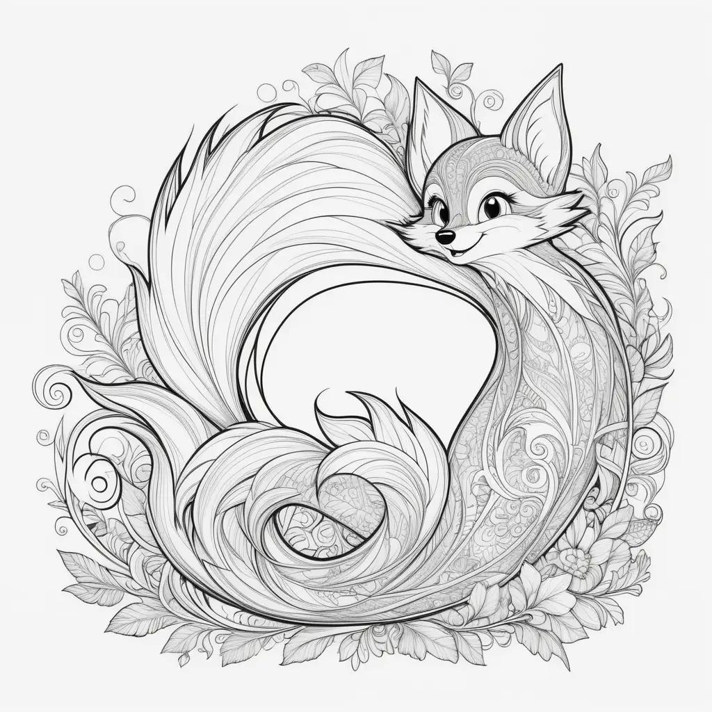 Furry cartoon fox with floppy tails in a decorative flower pattern