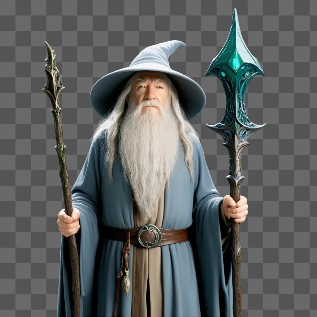 Gandalf holds two swords in a shadowy image