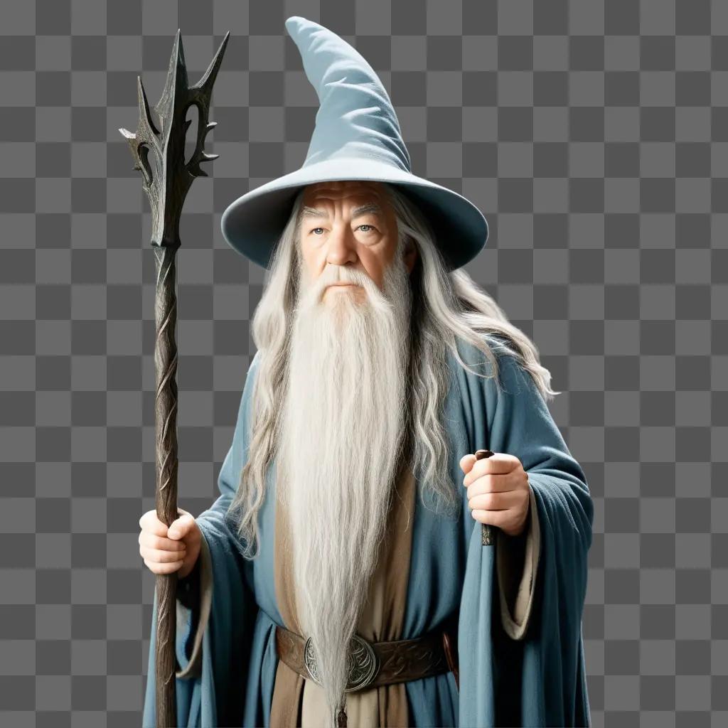 Gandalf in a blue robe and hat