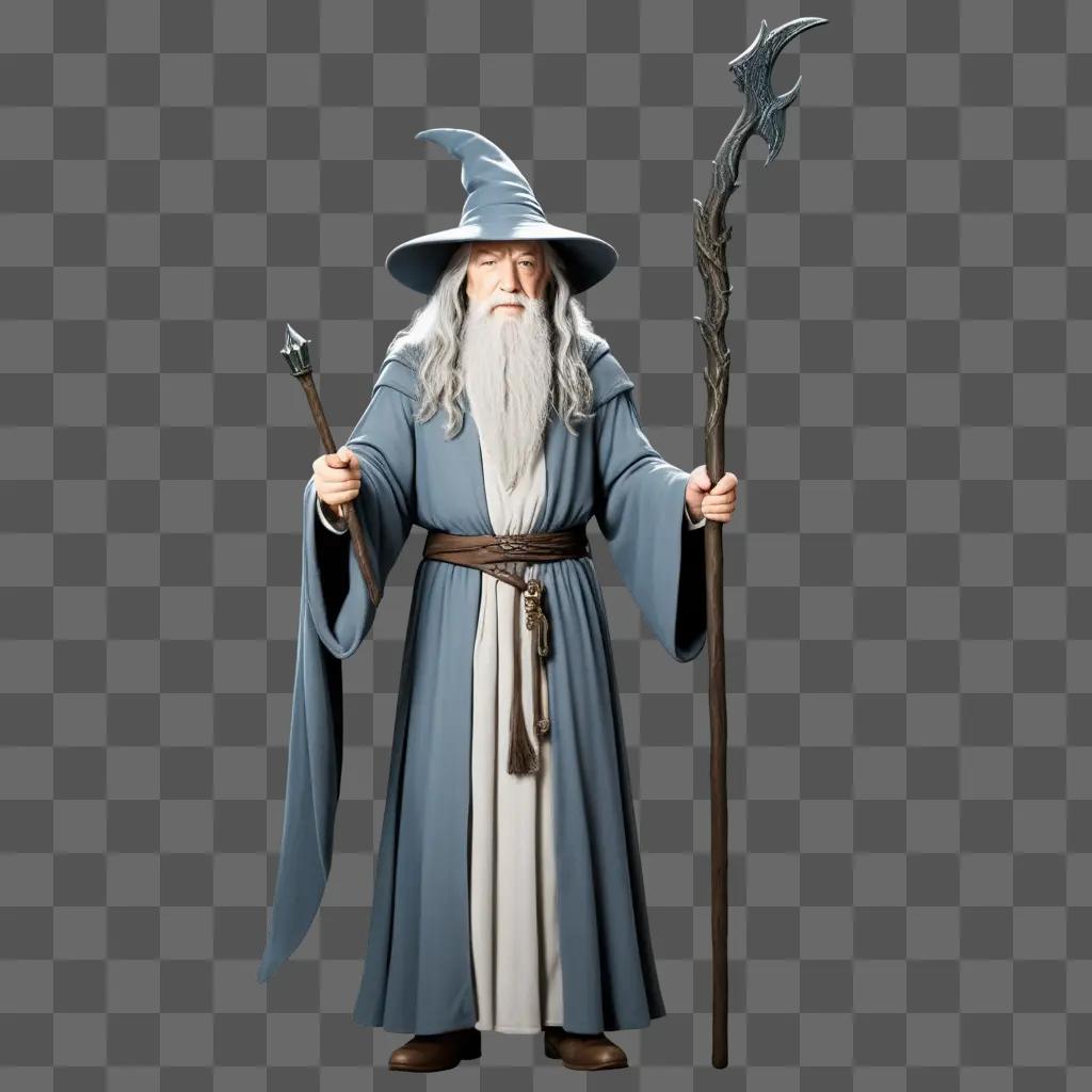 Gandalf stands ready for battle with a staff and hat