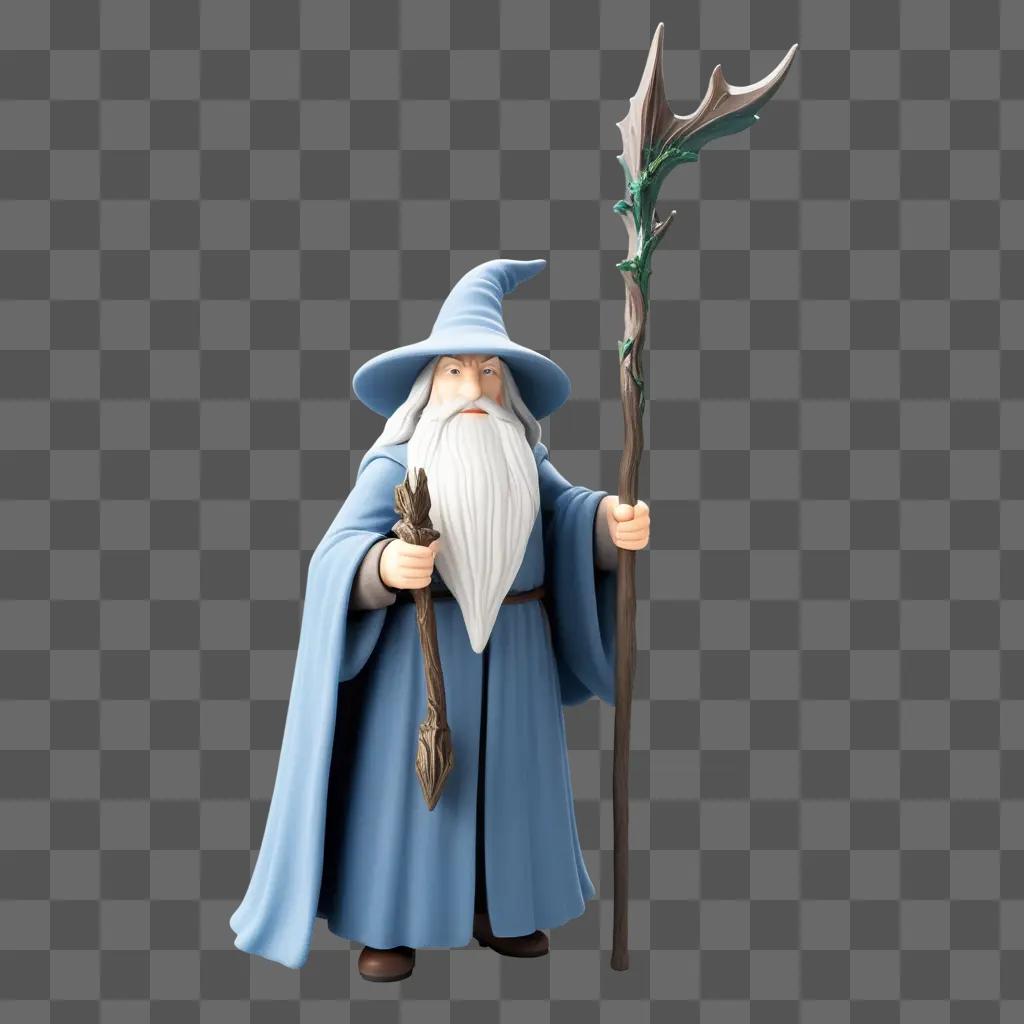 Gandalf stands with his staff and a branch