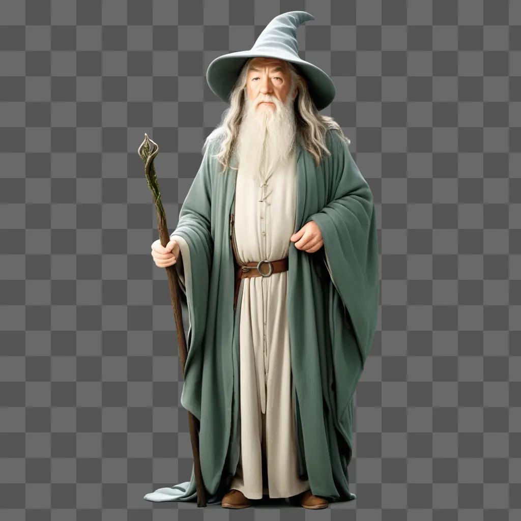 Gandalf stands with staff in a fantasy scene