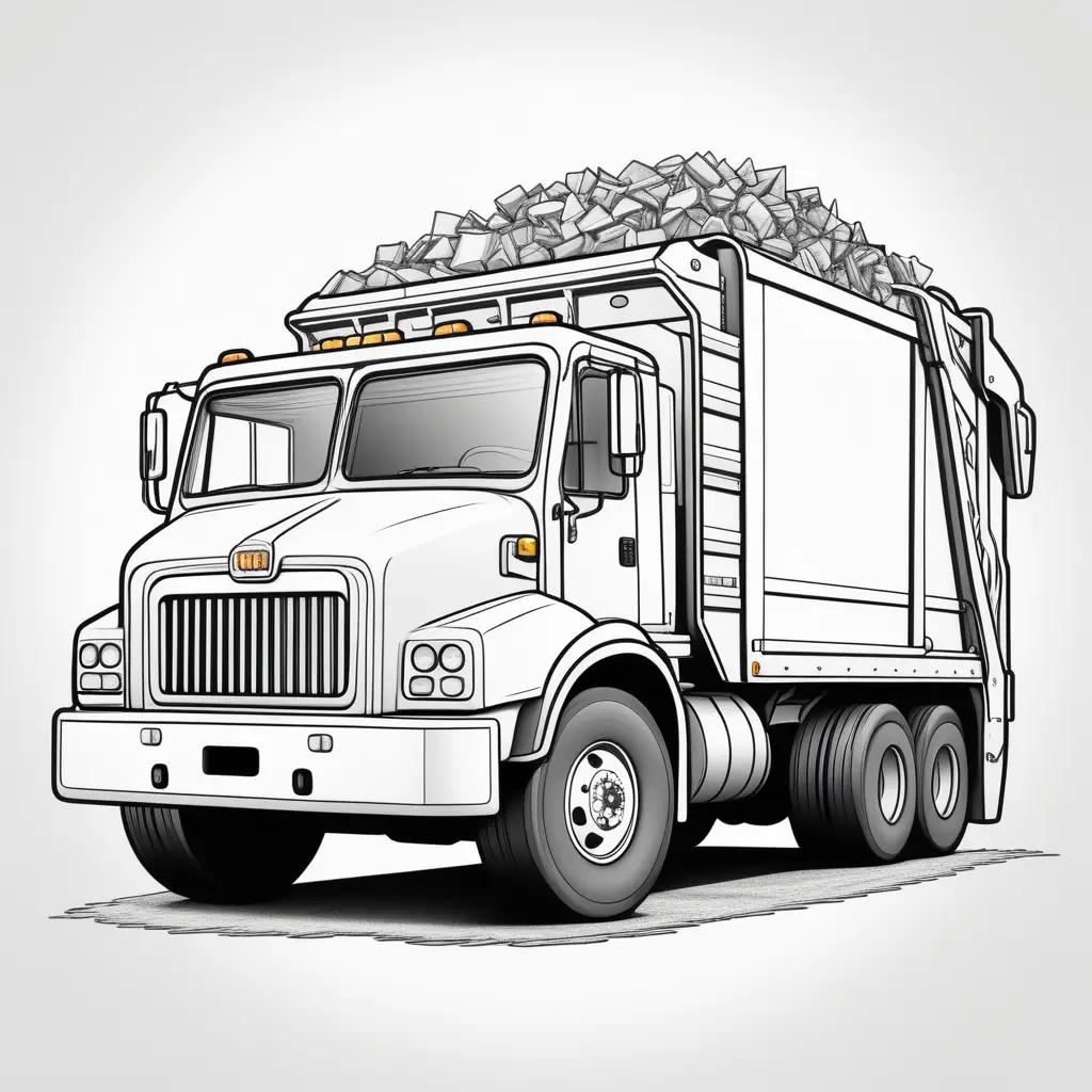 Garbage truck coloring page shows a truck filled with trash